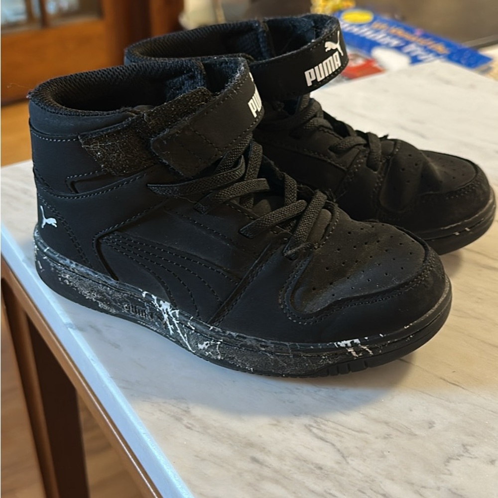 Puma Kids Black High-Top Sneakers with White Accents